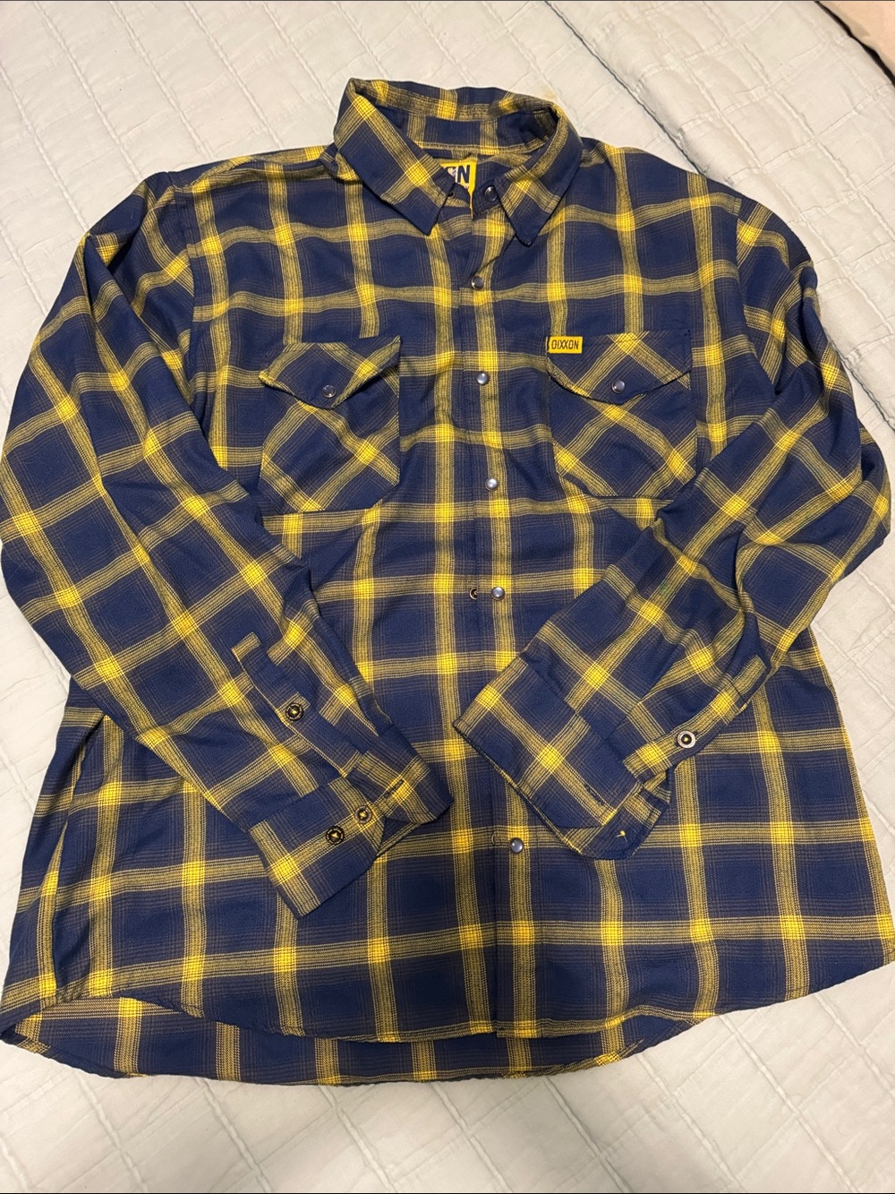 DIXXON Navy and Yellow Plaid Flannel Shirt with Eagle Patch